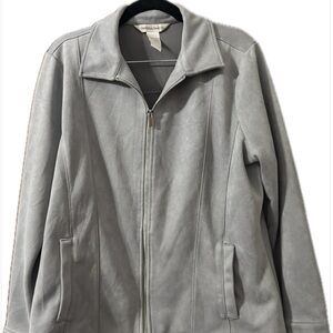 Light Gray Faux Suede Zip-Front Jacket